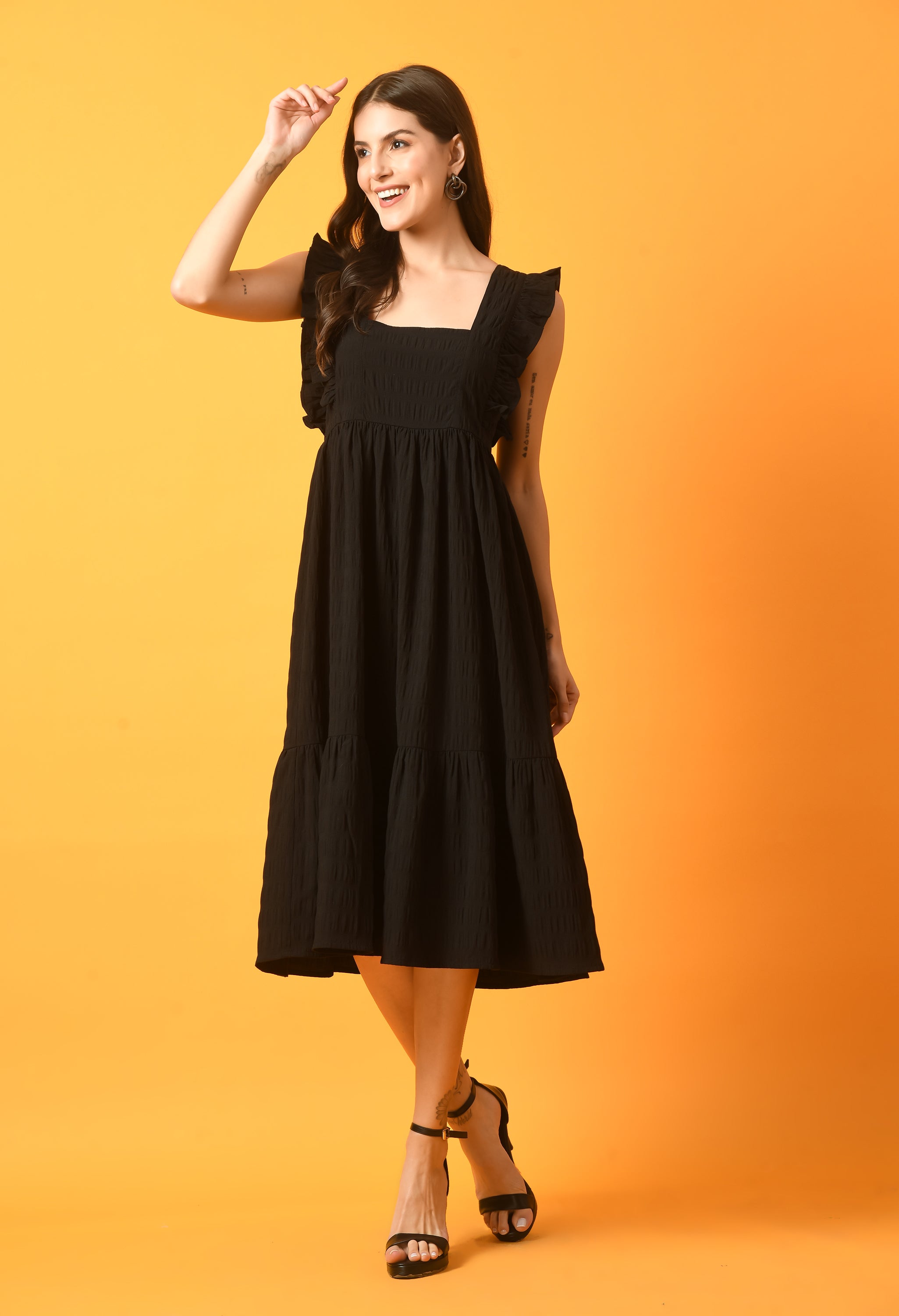 BLACK MAXI FRILL DRESS