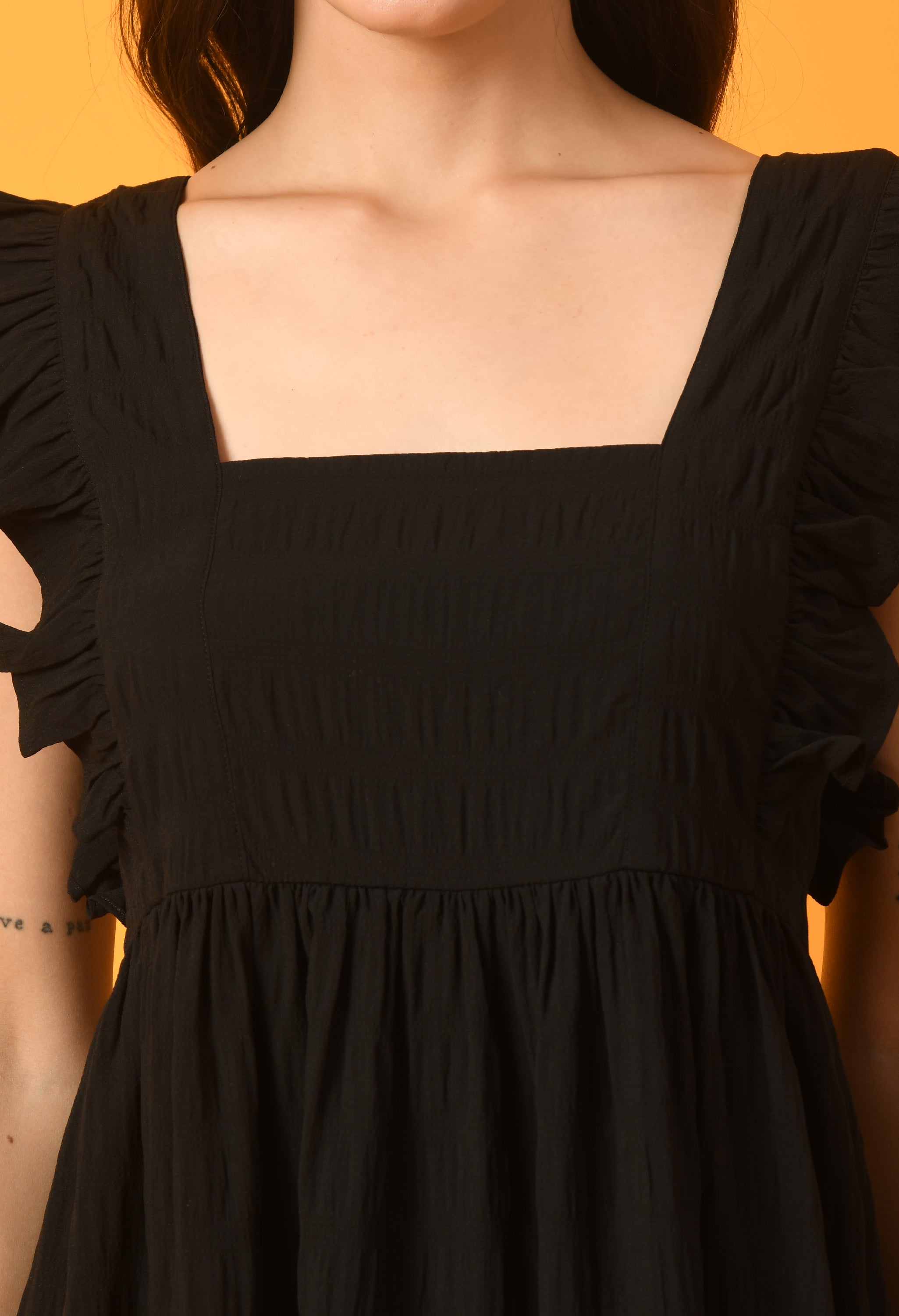 BLACK MAXI FRILL DRESS