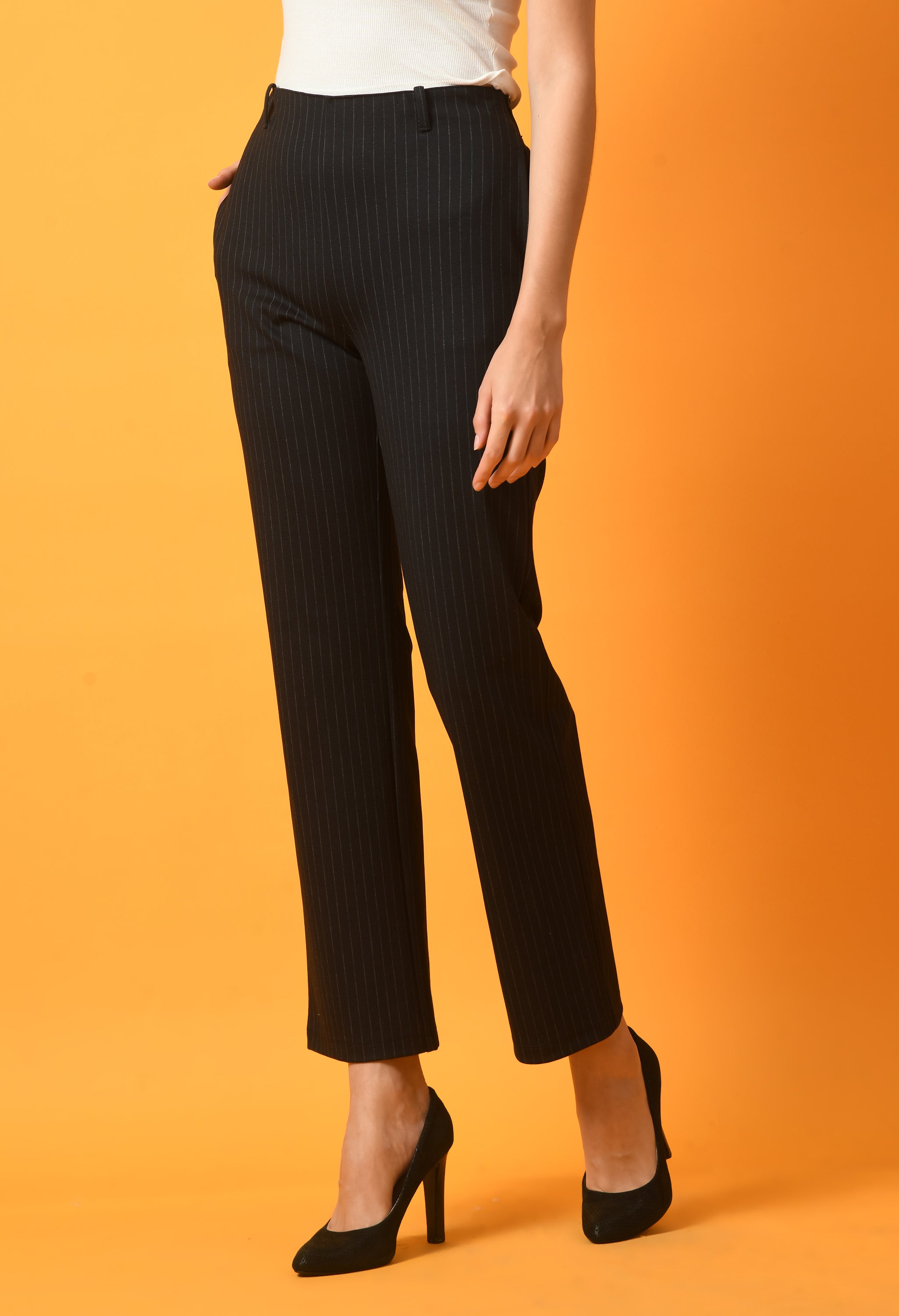 Women High Rise Stripe Trouser