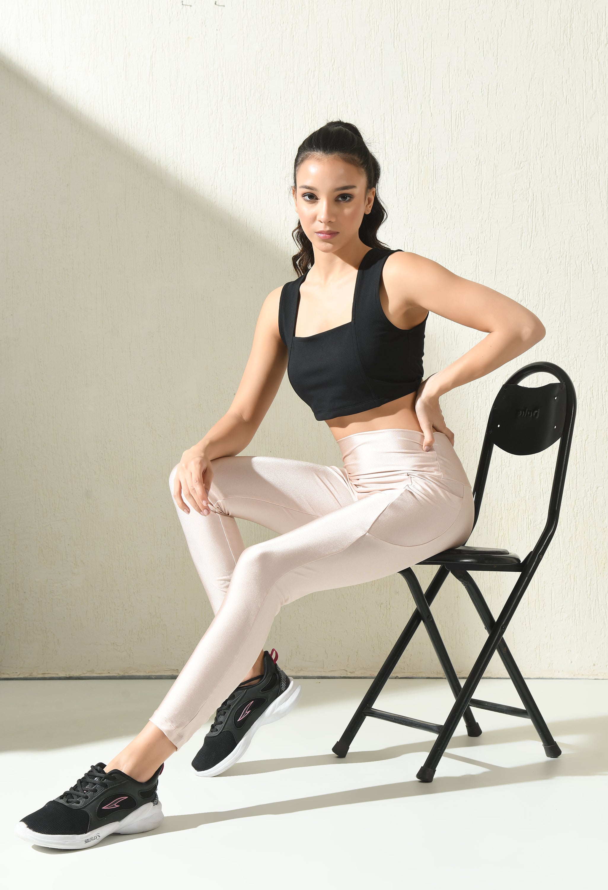 High Rise Running Legging With Pintuck Panel Detailing