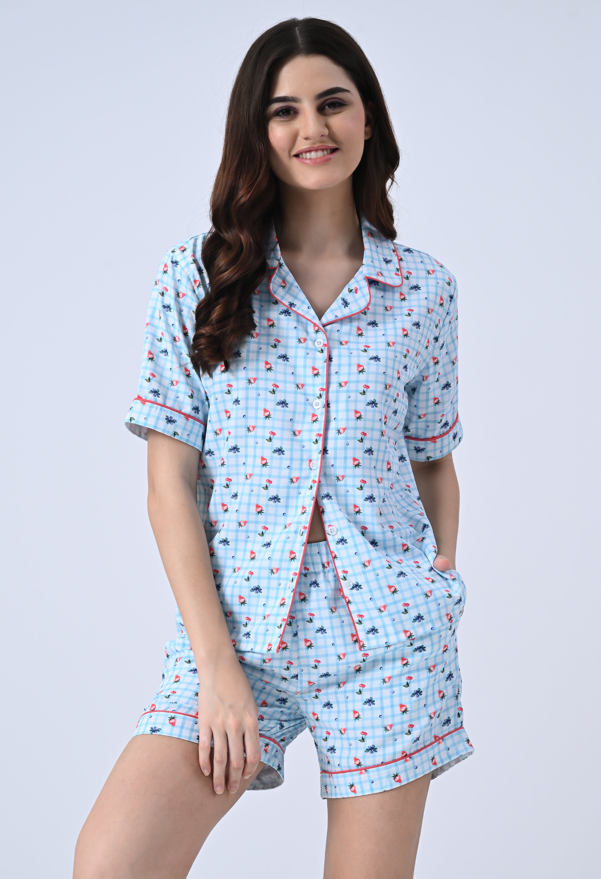 Berry Gingham Checks Pajama Set