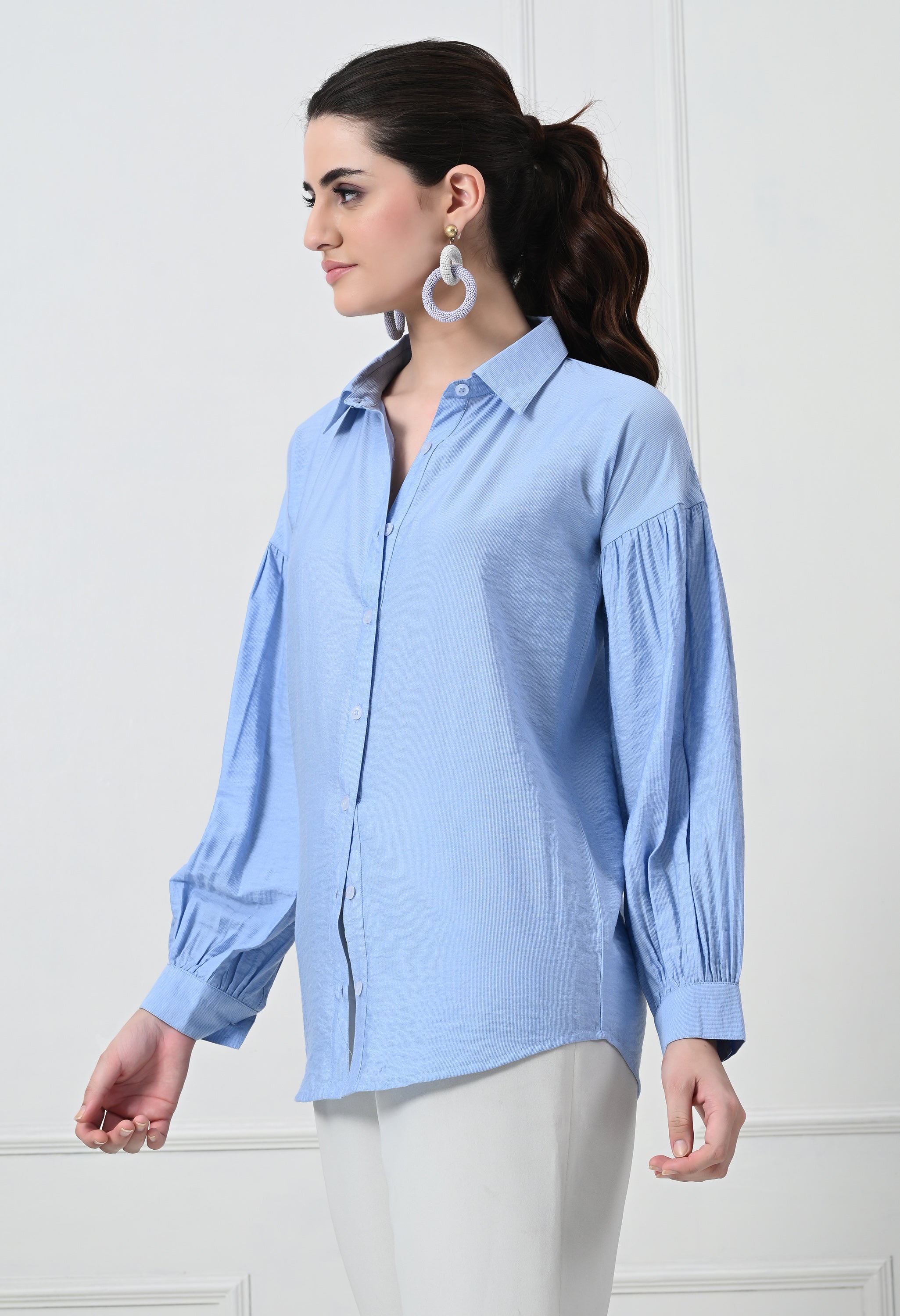 BLUE FORMAL PUFF  SLEEVE SHIRT