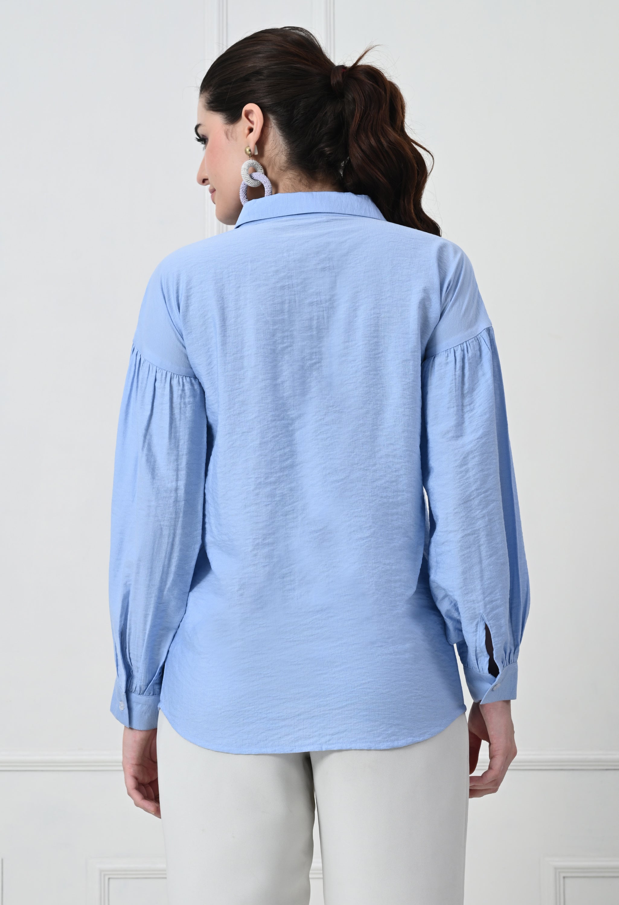 BLUE FORMAL PUFF  SLEEVE SHIRT