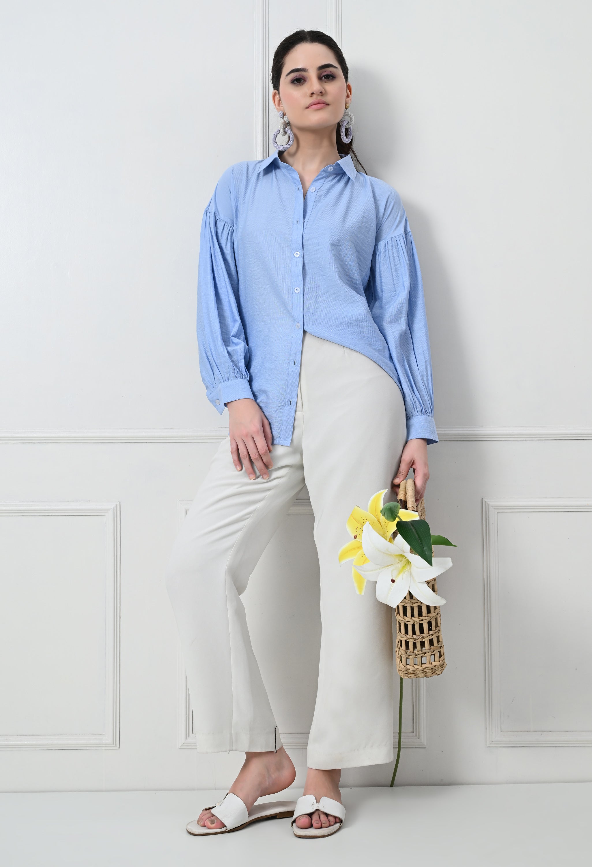 BLUE FORMAL PUFF  SLEEVE SHIRT