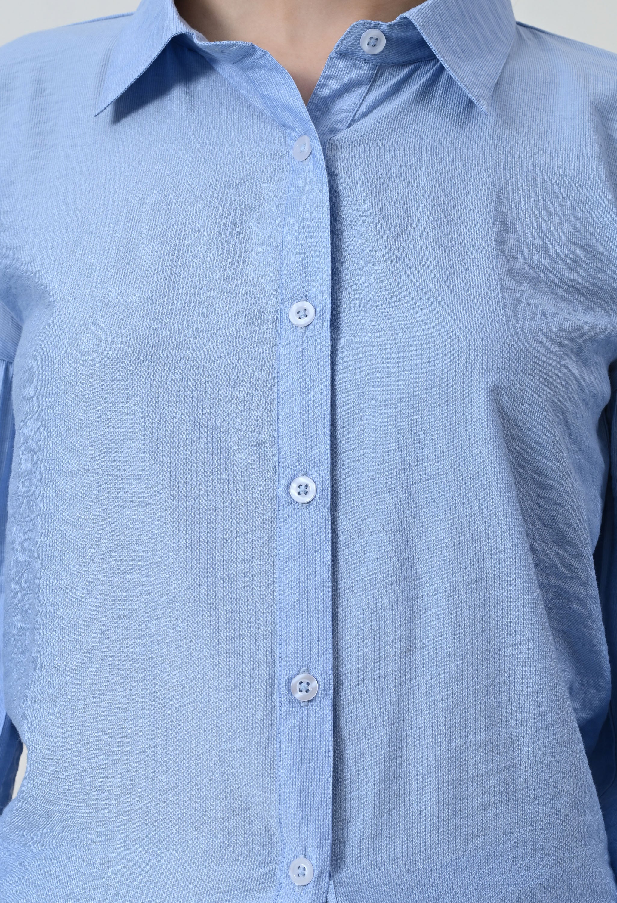 BLUE FORMAL PUFF  SLEEVE SHIRT