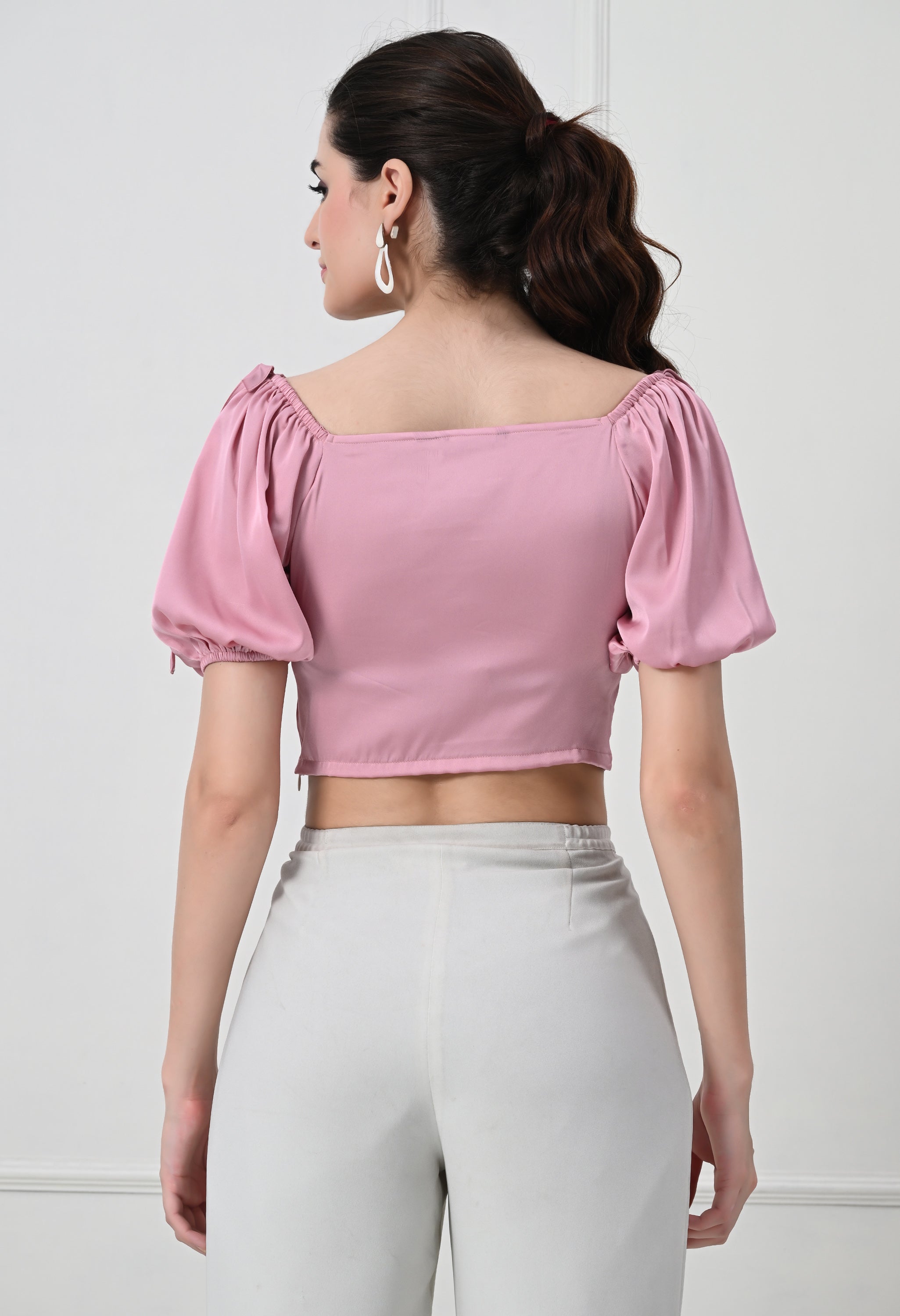 PINK PUFF SLEEVE CROP TOP