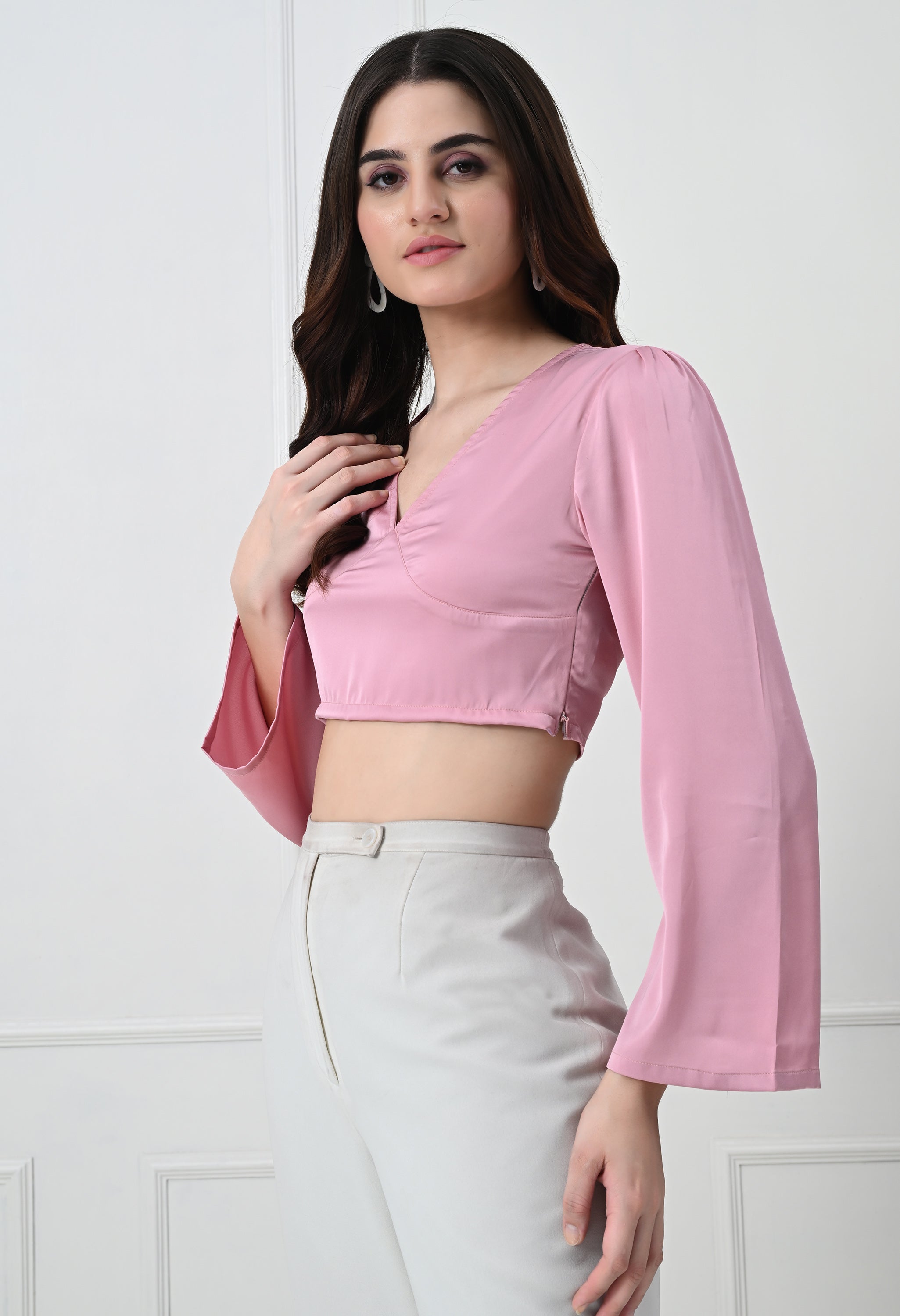 PINK BELL SLEEVE CROP TOP