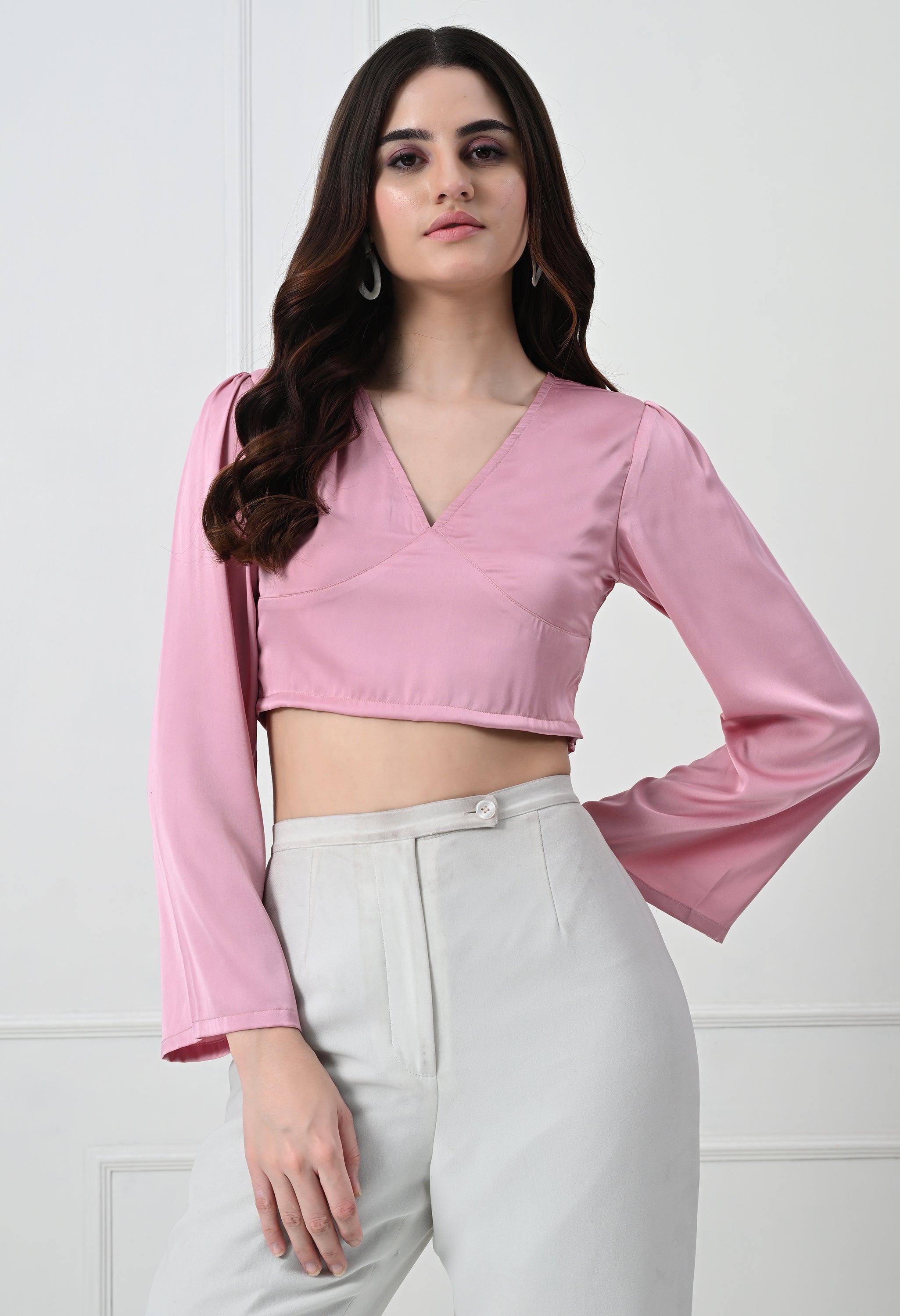 PINK BELL SLEEVE CROP TOP