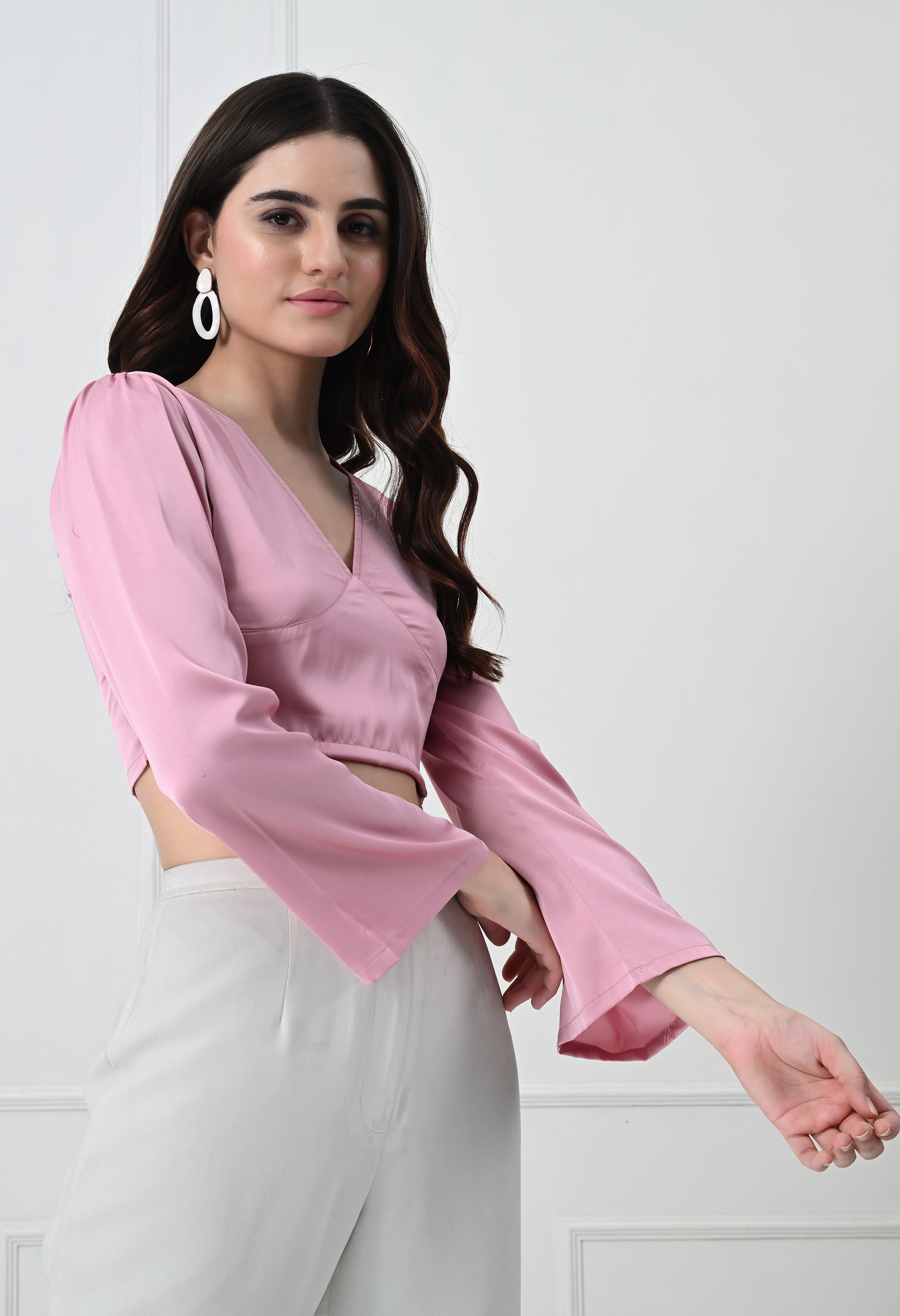 PINK BELL SLEEVE CROP TOP