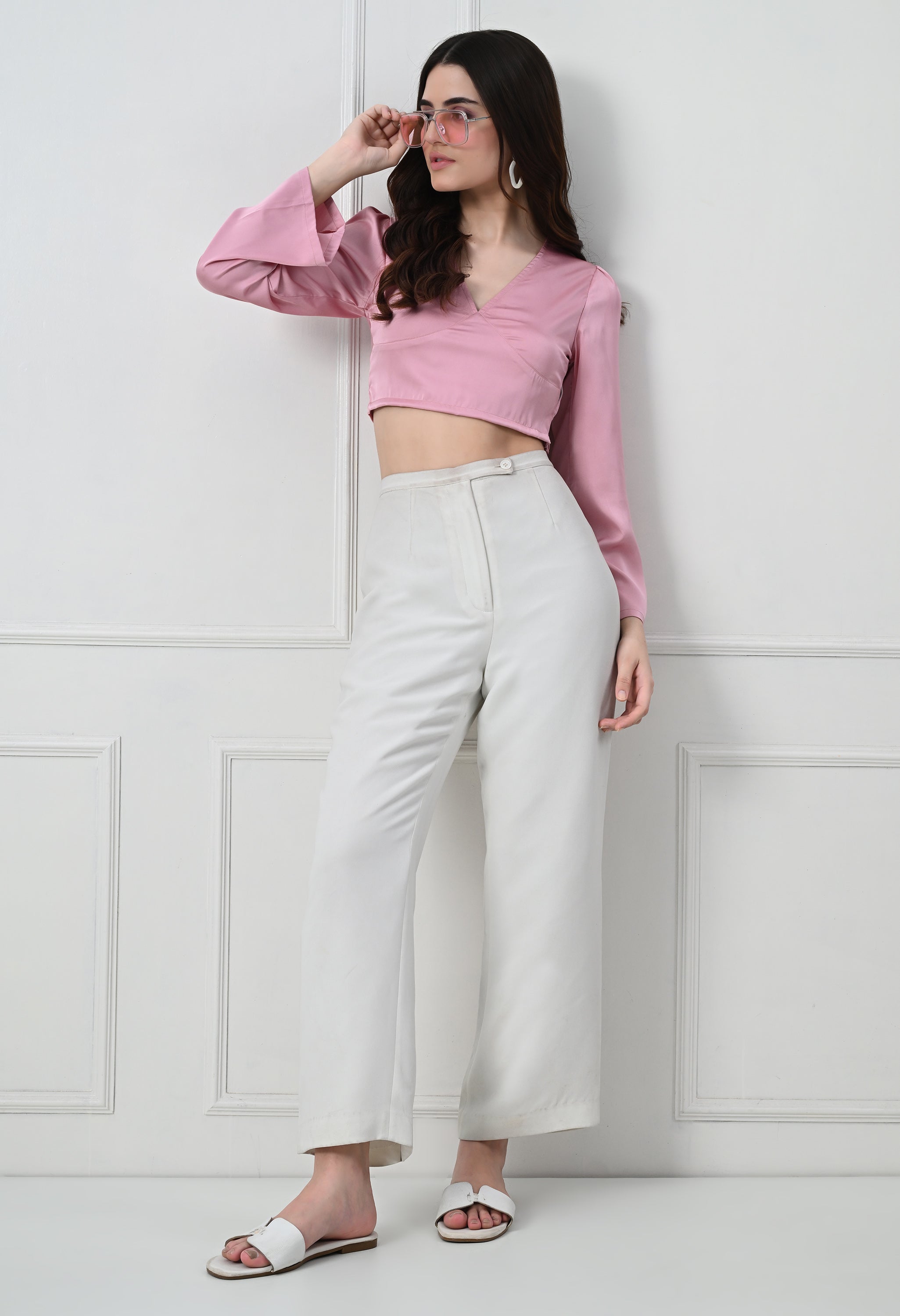 PINK BELL SLEEVE CROP TOP