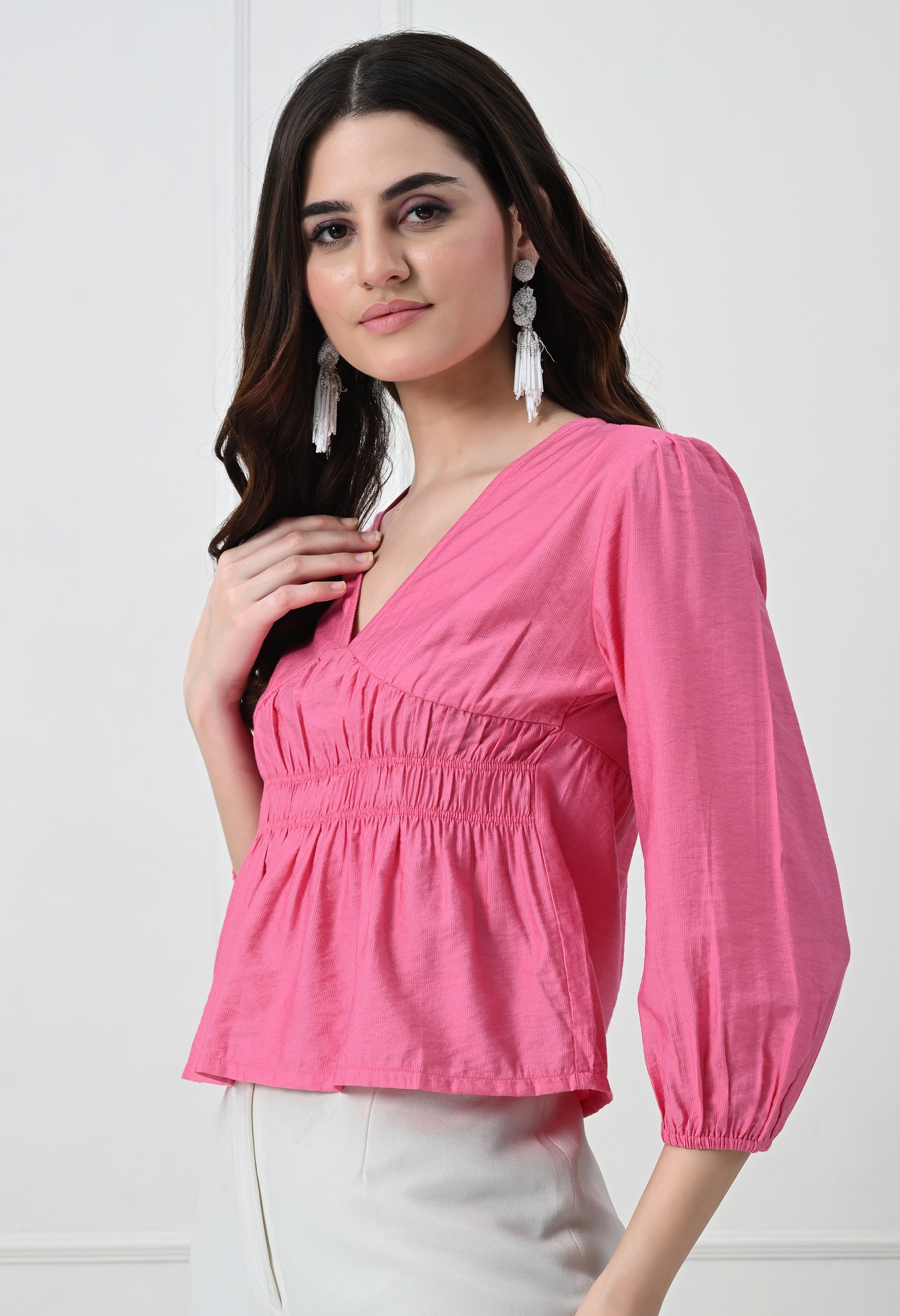 PINK PUFF SLEEVE TOP