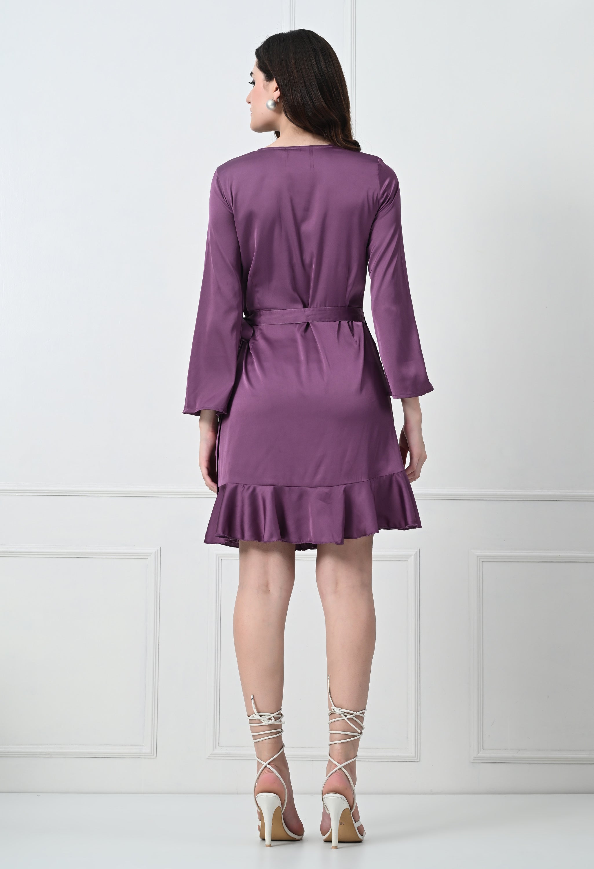 PURPLE WRAP FLOUNCE DRESS