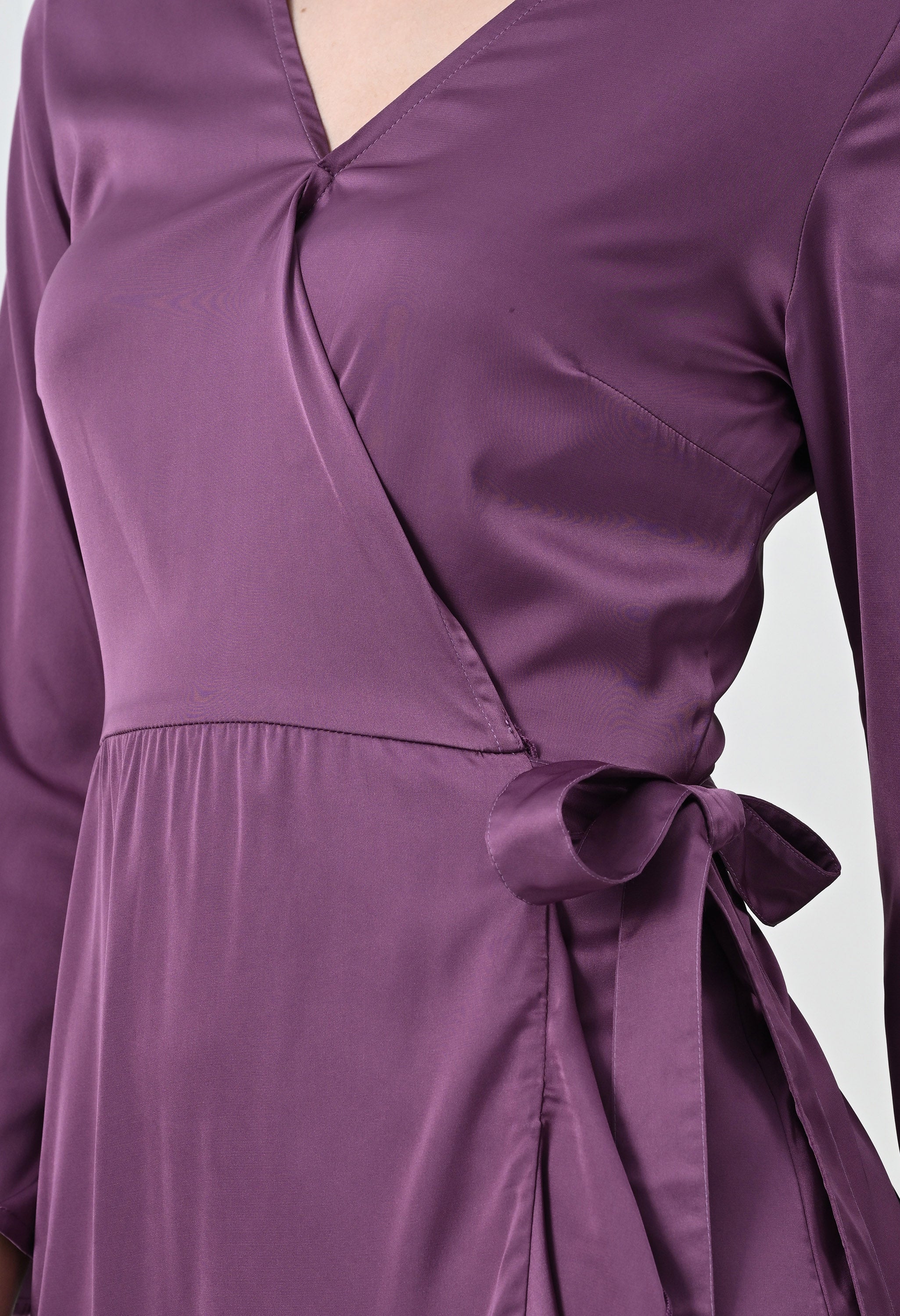 PURPLE WRAP FLOUNCE DRESS