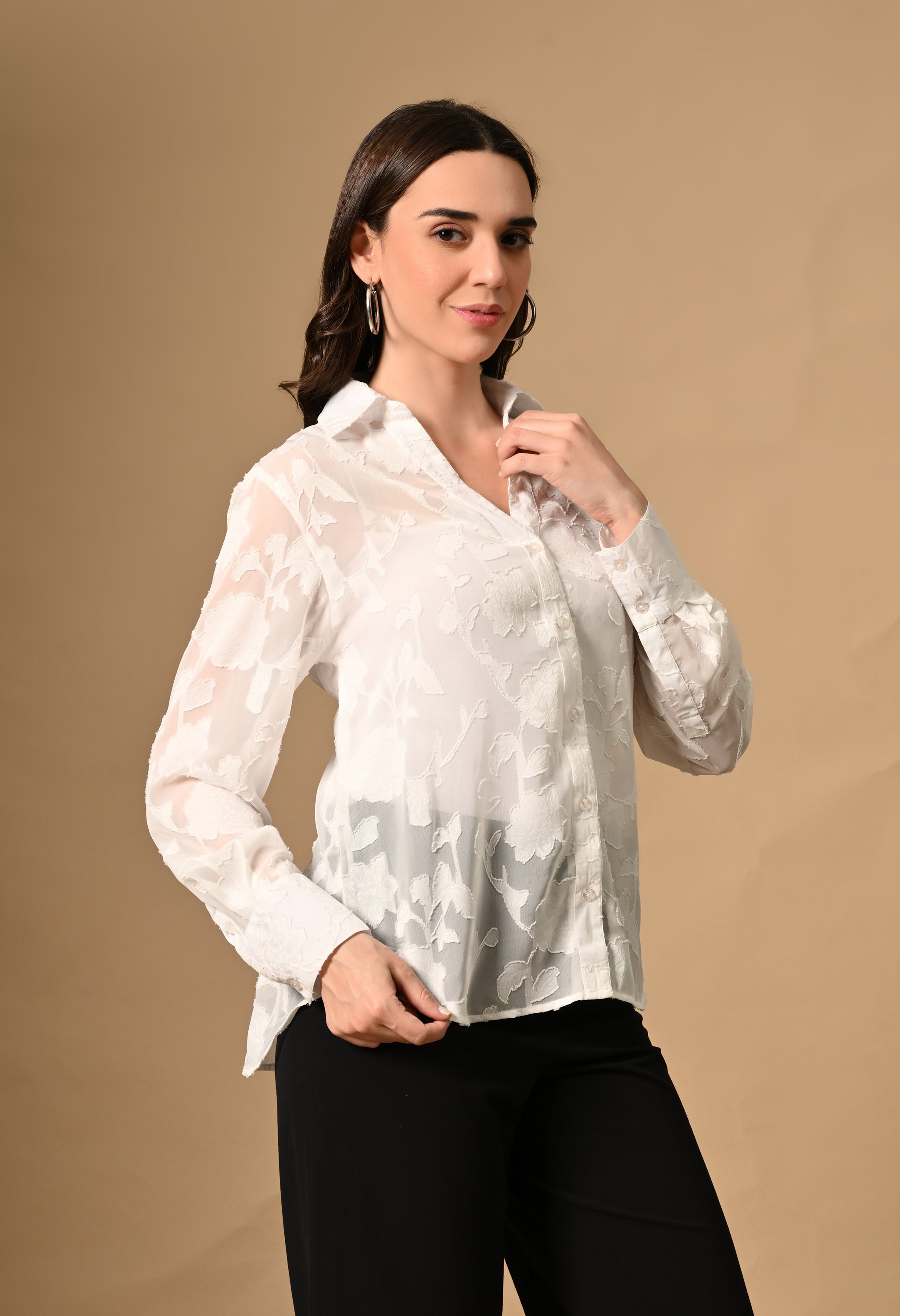 WHITE JAQUARD BLOUSE