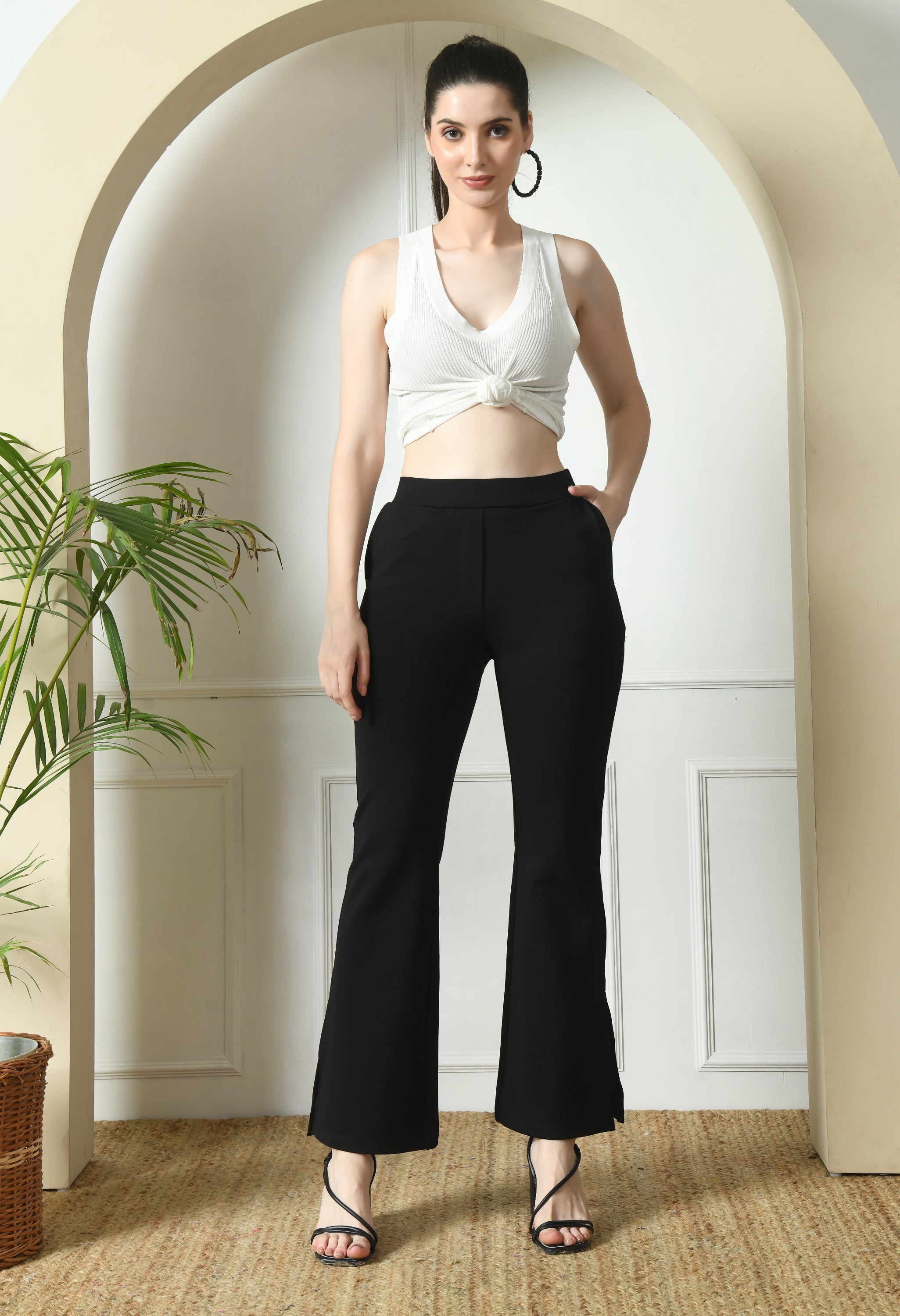 Black Bell Bottom Pants with Side Slit