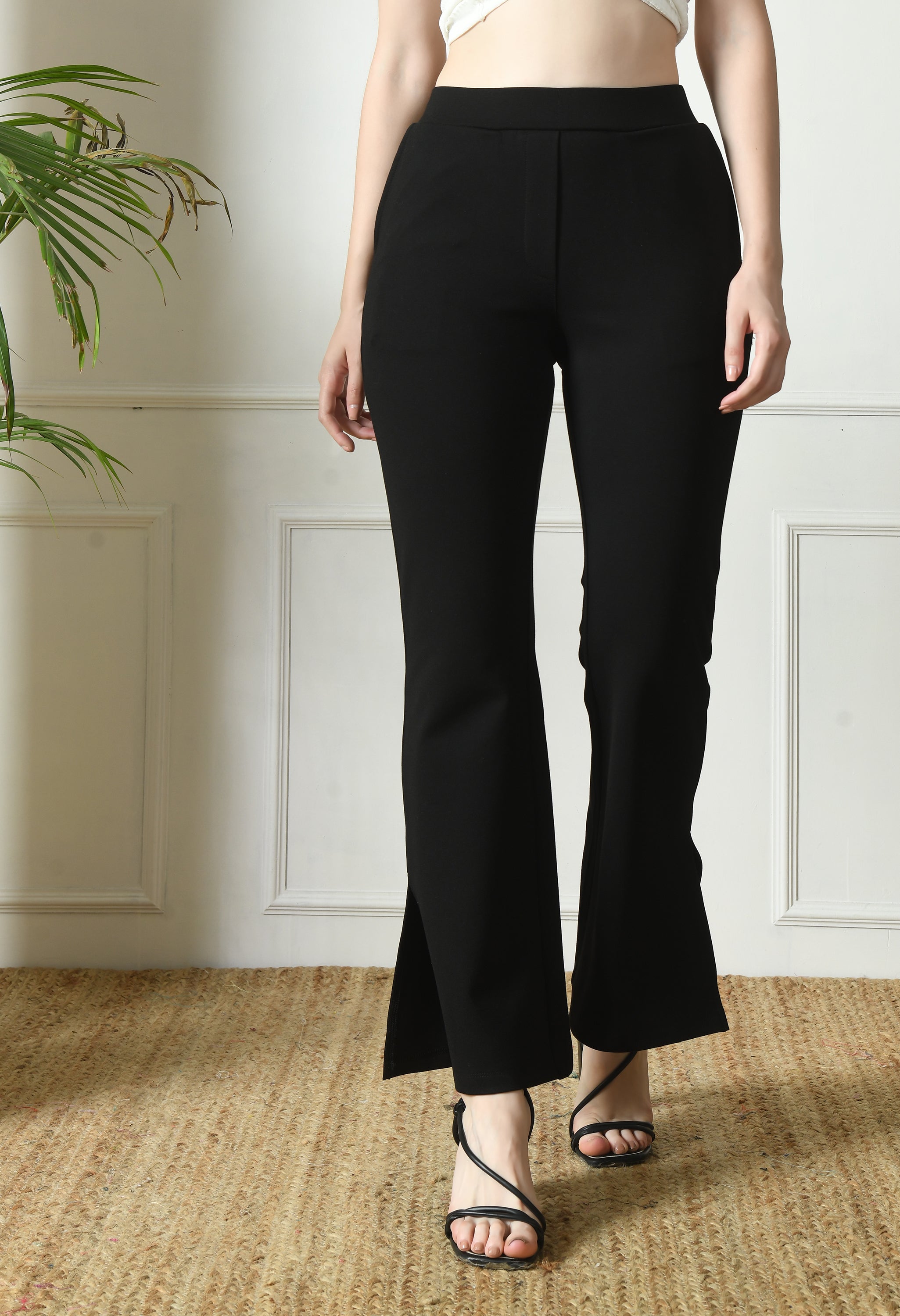 Black Bell Bottom Pants with Side Slit