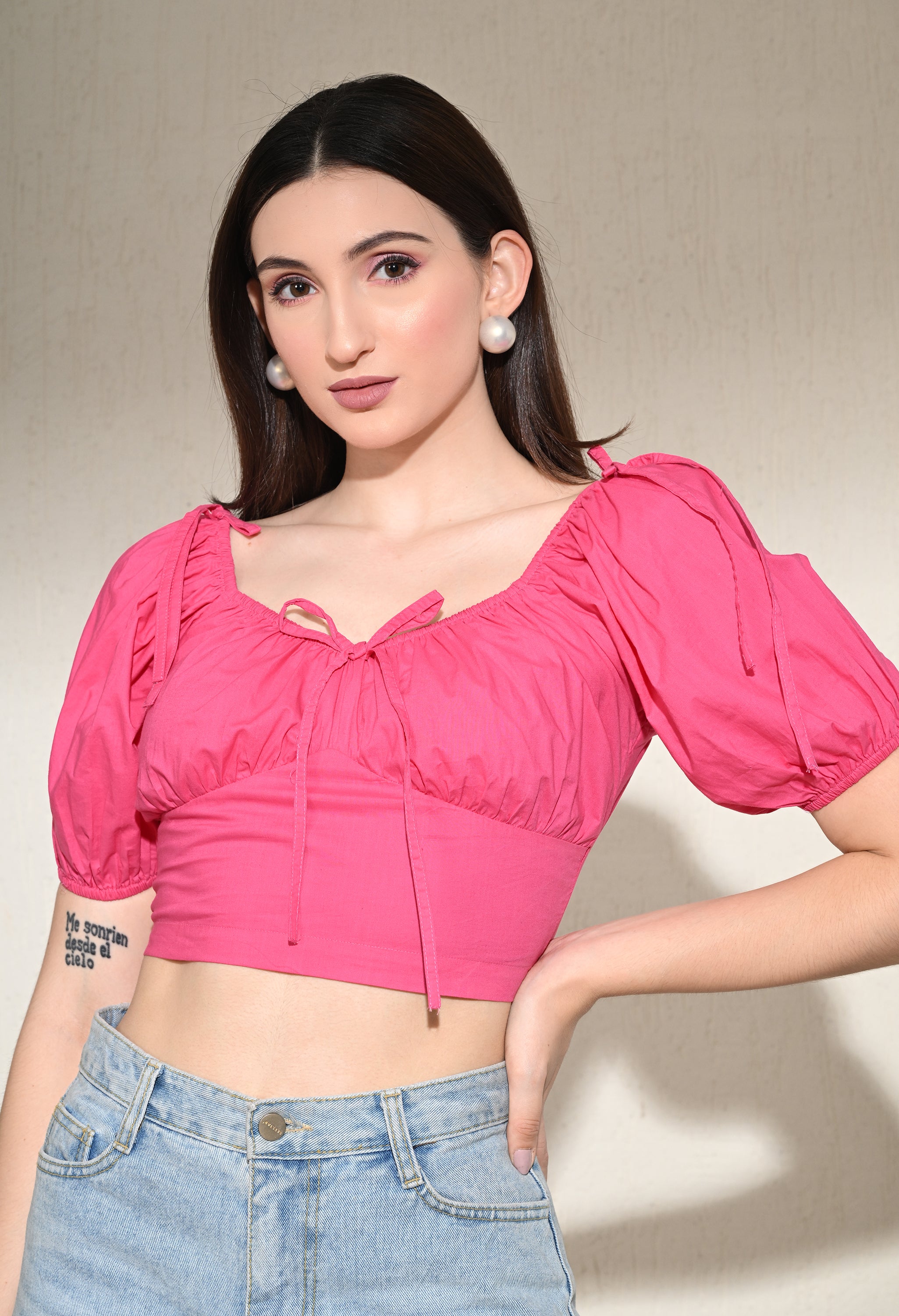 Cottage core Fuchsia Crop Top