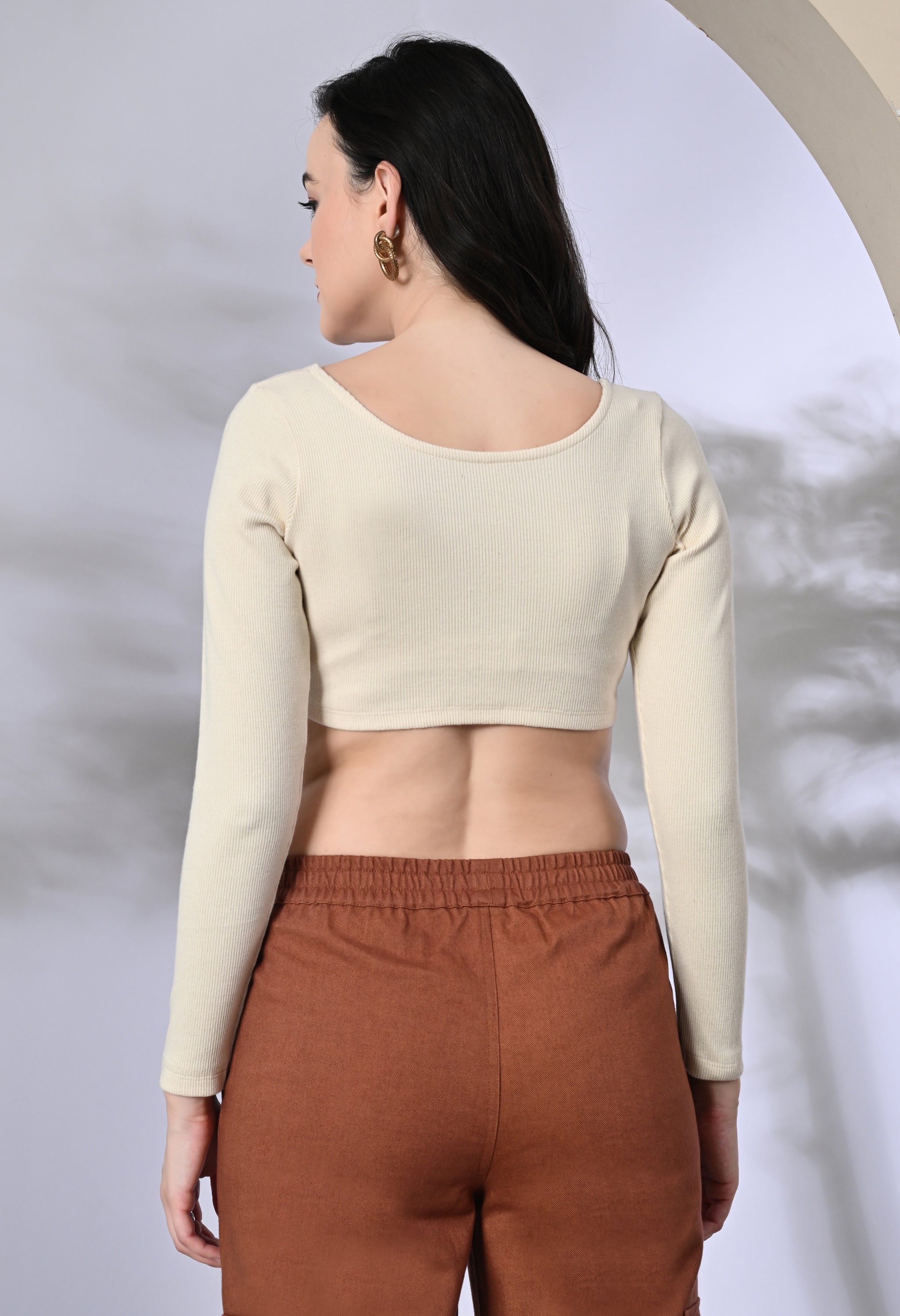 RIB FULL SLEEVE CROP TOP