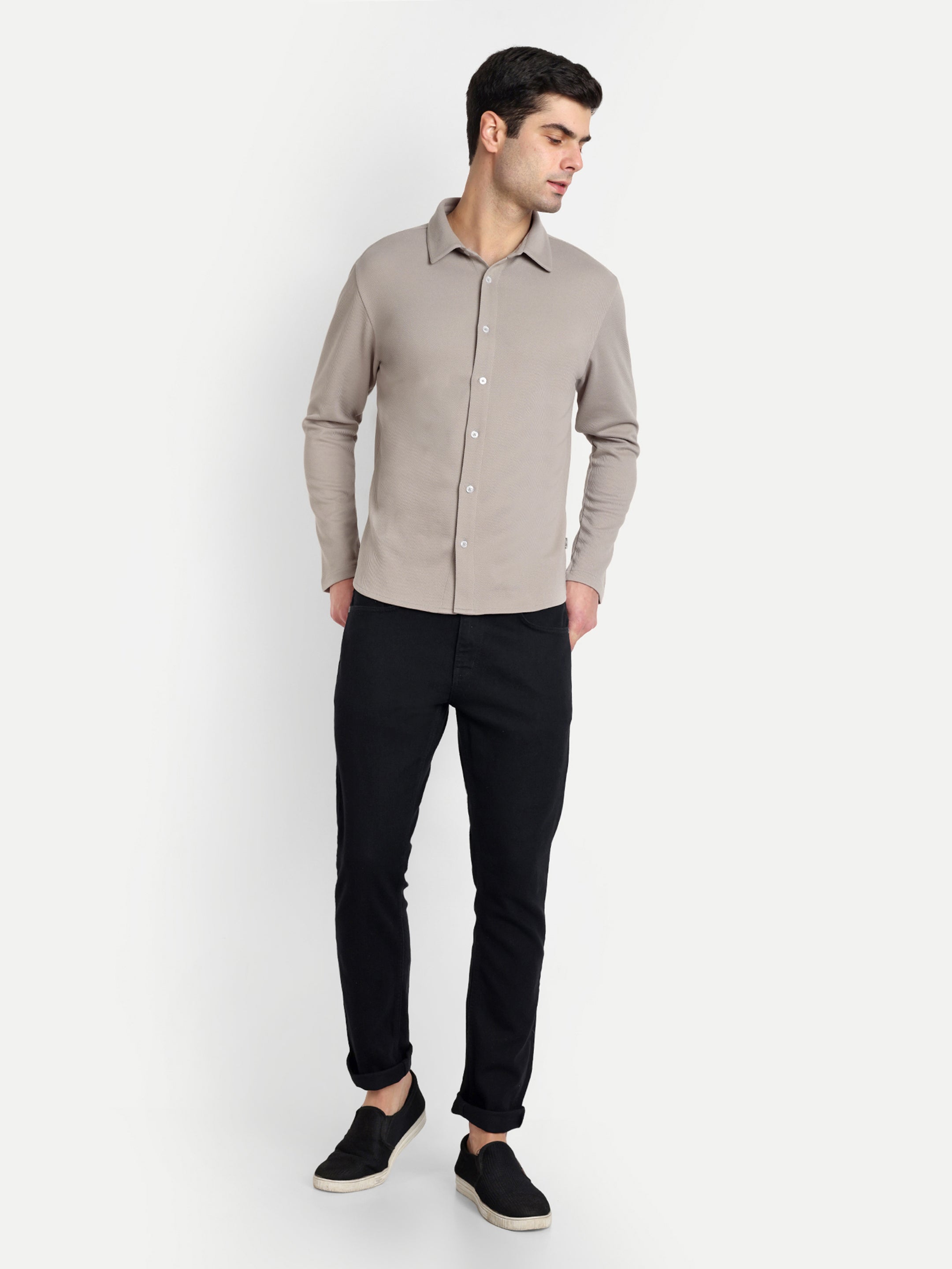 BUTTON-DOWN COLLAR SHIRT-BEIGE