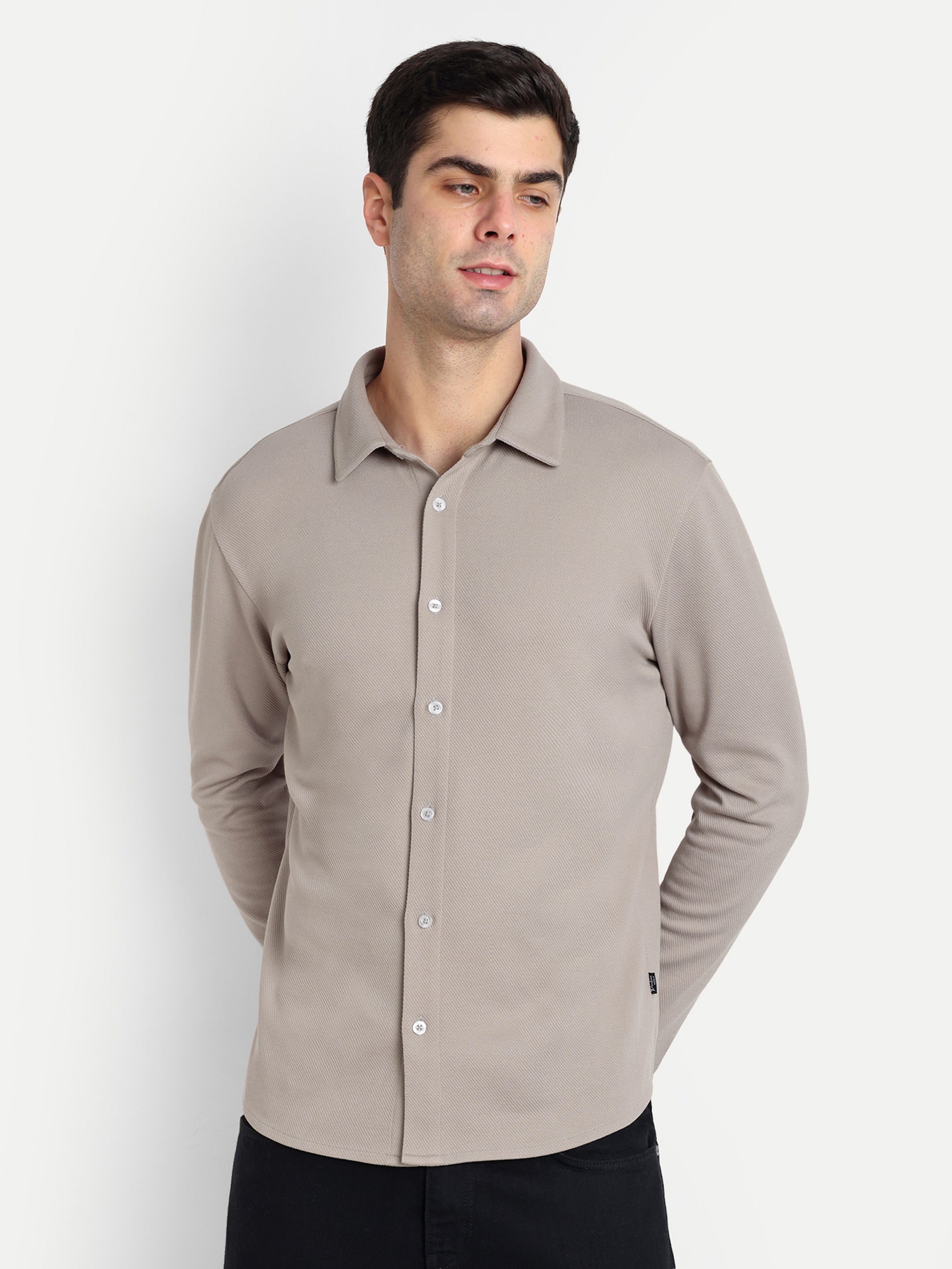 BUTTON-DOWN COLLAR SHIRT-BEIGE