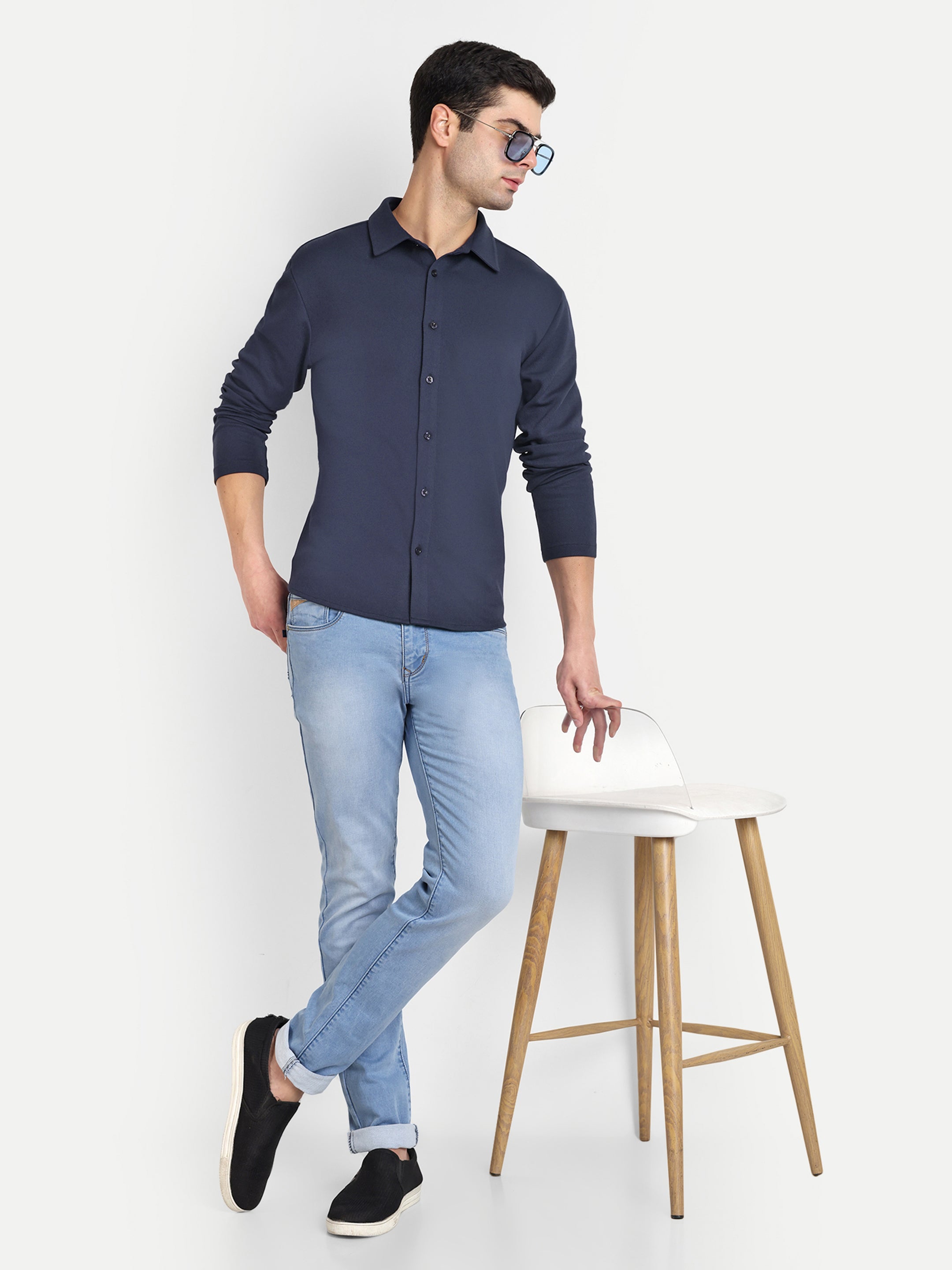 BUTTON-DOWN COLLAR SHIRT-NAVY