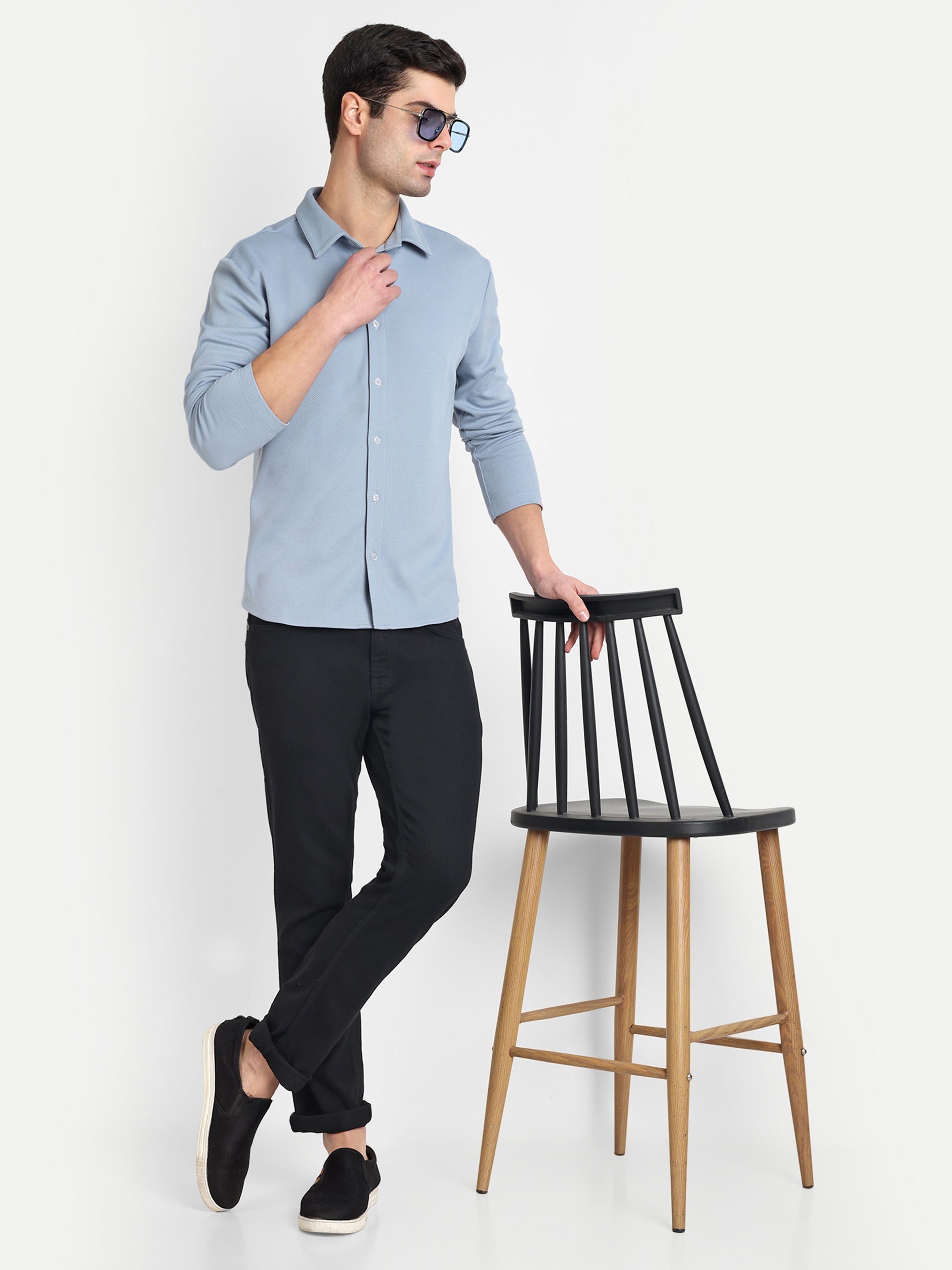 BUTTON-DOWN COLLAR SHIRT-SKY